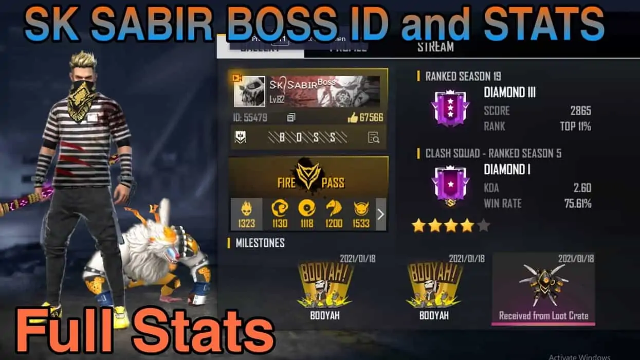 SK Sabir Boss Free Fire ID-SK Sabir Gaming Total Likes-Kills-More