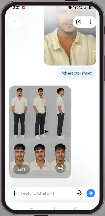 ChatGPT /charactersheet command to replace character in video