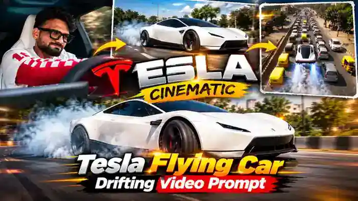 Tesla Flying Car Drifting AI video prompt